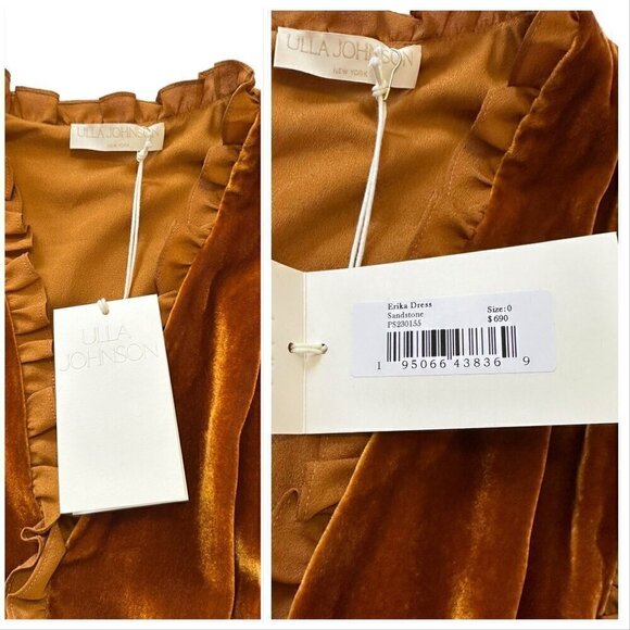 Ulla Johnson Erika Dress, in Sandstone,‎  Velvet Ruffle Trim,  Size 0, NWT - Picture 6 of 16